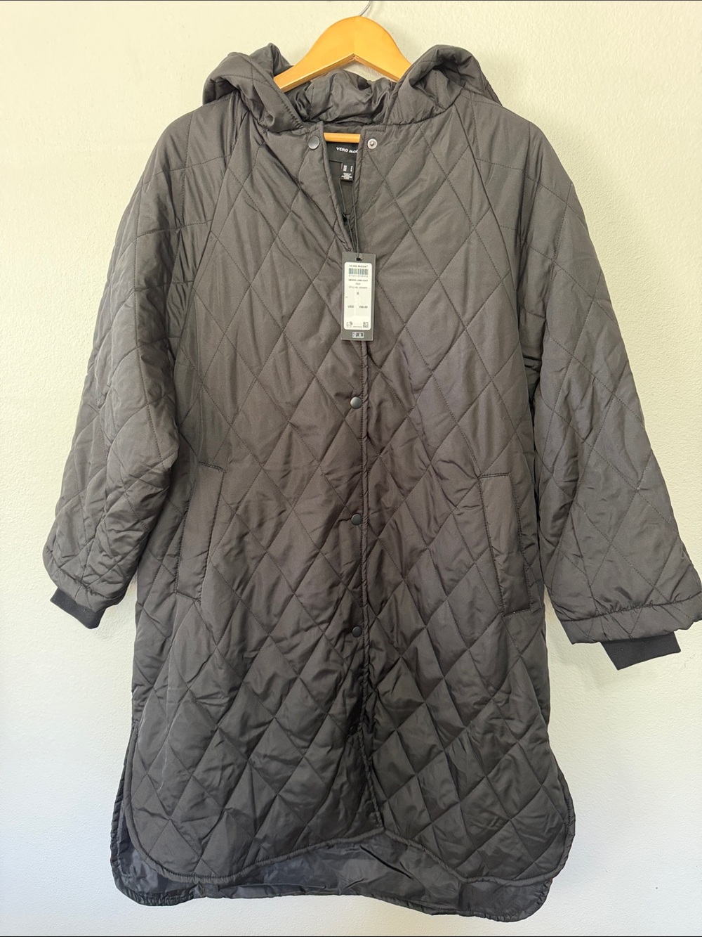 Vero Moda Quilted Hooded Long Coat - Black Small Outdoors Winter Skiing